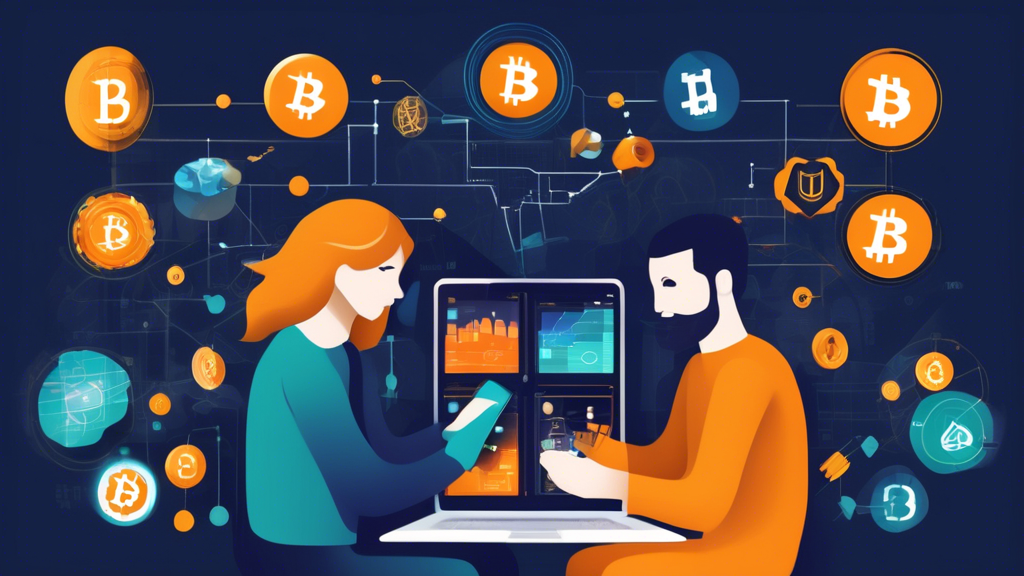 Create a visually appealing and informative image for A Beginner's Guide to Investing in Cryptocurrency. The image should feature a diverse group of people, each holding a smartphone or laptop, surrounded by symbols of popular cryptocurrencies like Bitcoin, Ethereum, and Litecoin. Include elements such as charts, graphs, and blockchain icons to emphasize the financial and technological aspects. The overall mood should be educational and encouraging, with bright and welcoming colors.