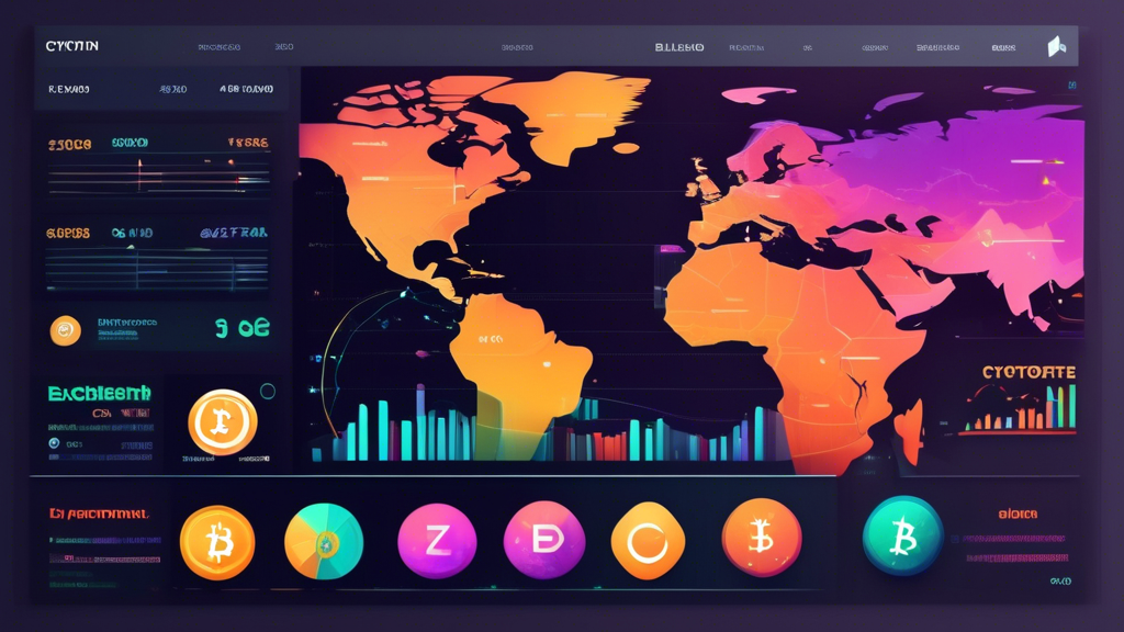 Create an illustration of a digital investment dashboard featuring a diverse selection of cryptocurrencies like Bitcoin, Ethereum, and others. The interface should display charts, graphs, and a pie chart showing the distribution and performance of a crypto index fund. Include an educational theme with elements like informational text blurbs and icons representing simplified financial education. Use a modern, sleek design with a color scheme that blends technological sophistication with approachability.