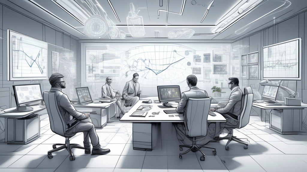Create an image depicting a futuristic office setting where diverse financial advisors are using advanced technology to analyze cryptocurrency charts and portfolios. The scene should include holographic displays of various cryptocurrencies, futuristic gadgets, and a diverse group of advisors discussing investment strategies. Include elements that reflect trust, expertise, and innovation.
