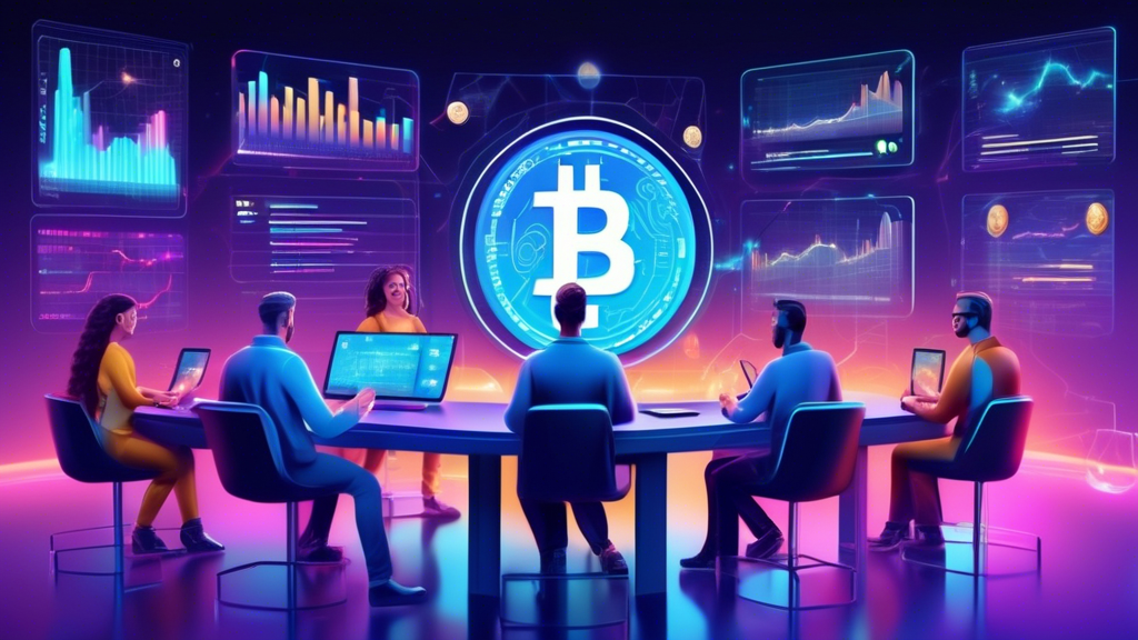 Create a futuristic digital illustration of a diverse group of people engaging with advanced cryptocurrency trading platforms. The scene should include holographic screens displaying various cryptocurrencies, such as Bitcoin and Ethereum, with graphs and data charts. The environment should have a sleek, modern look with a blend of technology and finance elements, emphasizing innovation and the global nature of crypto trading in 2023. Include subtle hints of different global currencies blending into the digital sphere, symbolizing the integration of traditional and digital economies.