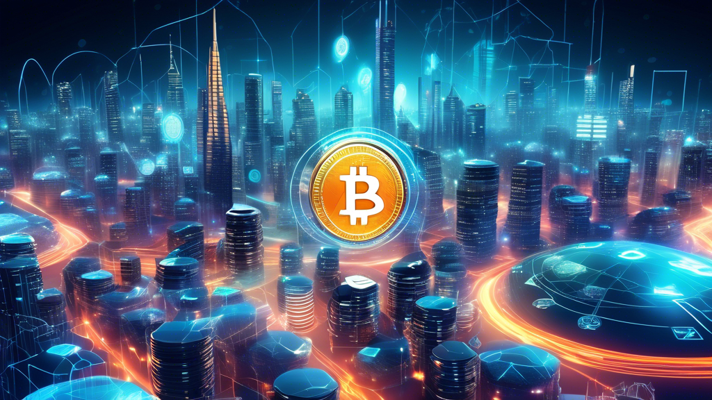 Create an image of a futuristic digital landscape showcasing a collection of the top trending cryptocurrencies. Include artistic representations of popular cryptocurrencies like Bitcoin, Ethereum, and other emerging coins, symbolized as shining digital tokens emerging from a glowing, high-tech grid. The background should be a sleek, modern cityscape with elements representing fast-paced innovation and technology, alluding to the dynamic nature of crypto investment.