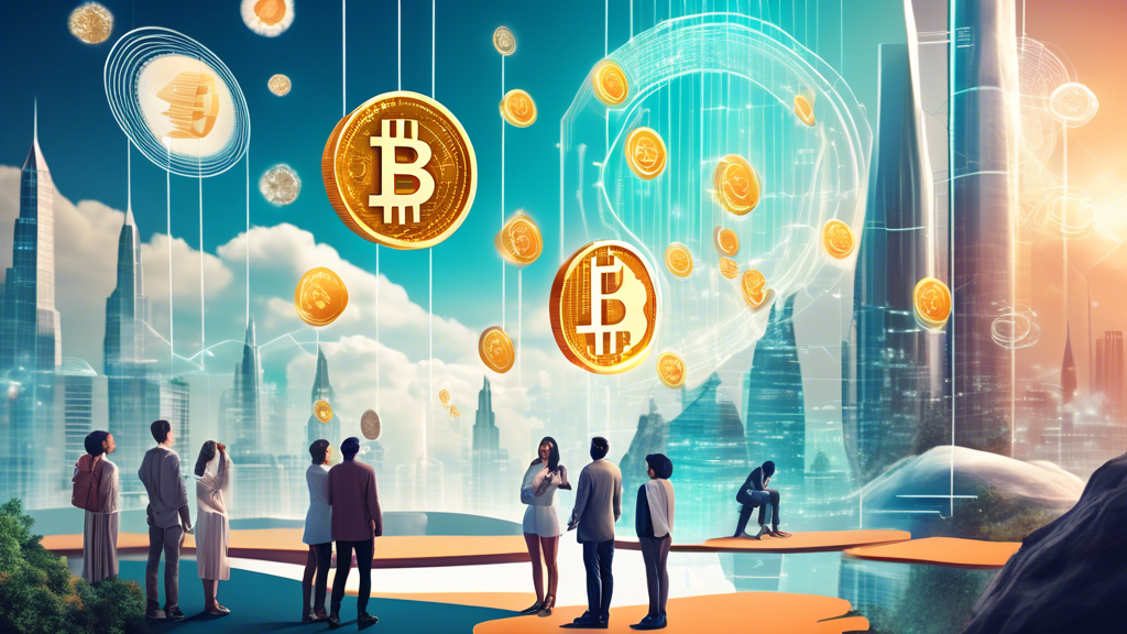 Create an image of a serene, futuristic financial landscape with digital currencies like Bitcoin, Ethereum, and others floating in the air. In the foreground, a group of diverse individuals, including young tech-savvy entrepreneurs and older, wise investors, are examining virtual charts and discussing investment strategies. The background features modern architecture blending nature with technology, symbolizing the potential growth and harmony of cryptocurrencies in the economy. The overall mood should be optimistic and innovative, capturing the essence of a promising time for cryptocurrency investment.