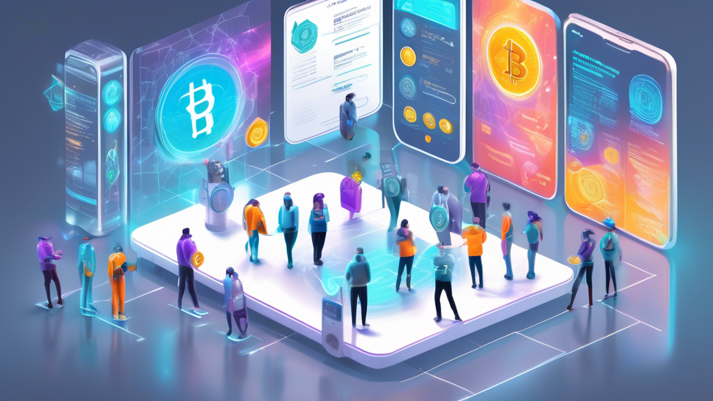 Create an image of a futuristic virtual marketplace with digital storefronts showcasing various cryptocurrencies, featuring vibrant graphics and holographic displays. Include people interacting with the technology, using tablets and smartphones to compare crypto prices and read reviews. The scene should convey a sense of security and innovation, highlighting symbols of popular cryptocurrencies like Bitcoin, Ethereum, and others in the background.