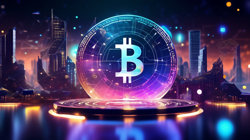 Create an image that showcases a futuristic digital landscape with various popular cryptocurrencies like Bitcoin, Ethereum, and Cardano prominently displayed. The digital coins are floating in a sleek, high-tech environment with shimmering lights and holographic charts indicating market trends. The background features modern elements such as blockchain networks, digital wallets, and financial graphs to emphasize the dynamic and evolving nature of the cryptocurrency market.