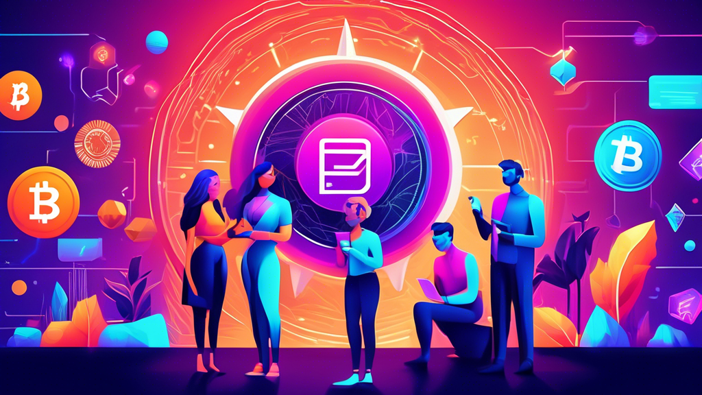 Create a vibrant digital illustration showcasing a futuristic cryptocurrency marketplace. Highlight top cryptocurrencies like Bitcoin, Ethereum, and emerging 2023 picks, all represented by sleek, modern icons. Include diverse people engaging in trading, confident and optimistic about the investment opportunities. The backdrop should feature advanced technology, holographic displays, and a global connectivity theme, symbolizing the innovative and global nature of the cryptocurrency market.