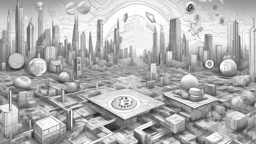 Create an image depicting a futuristic digital landscape featuring various popular cryptocurrency symbols like Bitcoin, Ethereum, and others. The scene should also include abstract representations of top crypto buying platforms, such as digital storefronts or trading graphs, set against a background of high-tech cityscapes to emphasize innovation and the future of crypto trading in 2024.